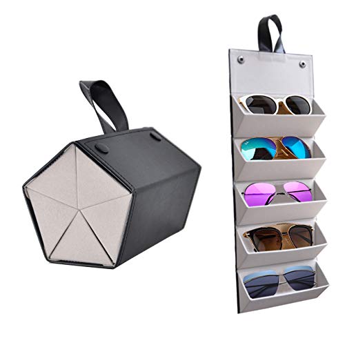 Kenpal - Organizador de anteojos de sol plegable con 5 compartimentos para múltiples anteojos, Negro -, Large