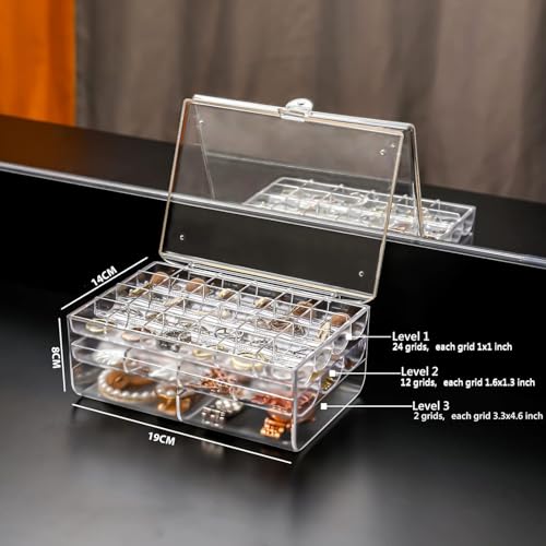 Image of House of Quirk 3 Layer Acrylic Storage Box Multi-Layer Jewelry Organizer Makeup Box Large Dustproof Trays Large Space Women Jewelry Storage Boxes (Brown)