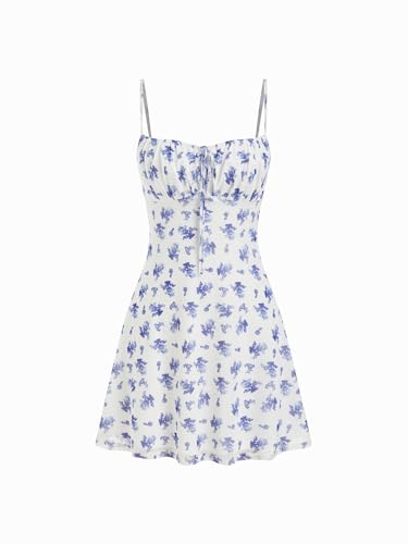 CIDER Floral Dress for Women Summer Mini Dress Sundresses Sleeveless Sun Dresses A-Line Vacation Outfits: Blue, XS at Amazon Women's Clothing store