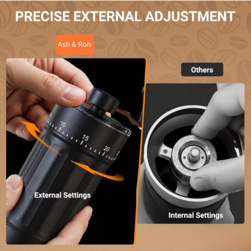 Image of Ash & Roh Manual Coffee Grinder with 40 Adjustable Grind Settings, Conical Ceramic Burr, Hand Crank Bean Mill with Glass Jar for Espresso, French Press & Travel