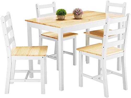 Mesa de comedor de madera fija con cuatro sillas muebles de comedor moderno,Natural Pine