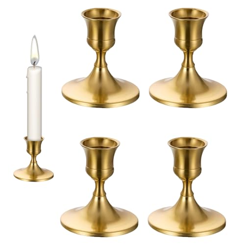 4er Set Kerzenständer Gold, Goldene Kerzenständer Für Stabkerzen, Metall Vintage Tischdeko Für Hochzeit, Weihnachten, Wohnzimmer, 7 X 6.7 cm Für 2.2 cm Kerzen