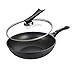 JTRHD Nieprzywierający garnek wok, nieprzywierający garnek wok, garnek do gotowania nietłusty, płaski dno, podstawowe artykuły do smażenia, pieczenia, duszenia szybkiego i równomiernego gotowania (kolor: Czarny, rozmiar: 30 cm)