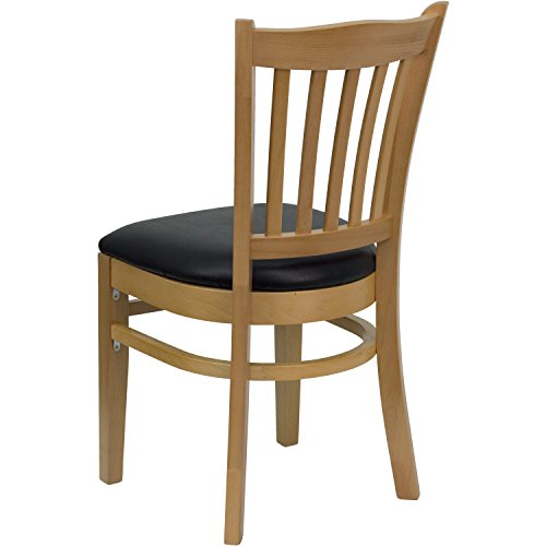 Image of Flash Furniture 4 Pk. HERCULES Series Vertical Slat Back Natural Wood Restaurant Chair - Black Vinyl Seat