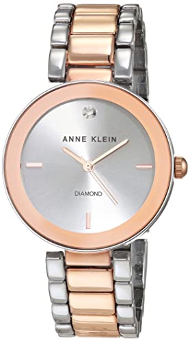 Anne Klein Reloj de Pulsera para Mujer con Esfera con Diamante auténtico, Plateado/Oro Rosa