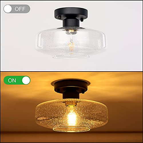 HUAWIYA Semi Mount Ceiling Light, 10.24 Inch Seeded Glass Shade, Brass Accent,Matte Black Light Fixtures Ceiling for Hallway, Entryway, Passway,Bathroom,Bedroom - Image 6