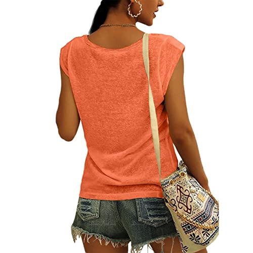 Womens Tank Tops Womens' Cap Sleeve Casual Loose Fit Basic Shirts Tank Tops Workout Tops For Women Boho Tops For Women B-Orange #TOP2