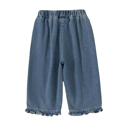 Toddler Flowers Denim Pants Kids Girl Wide Leg Jeans Pants Elastic Waist Trousers2