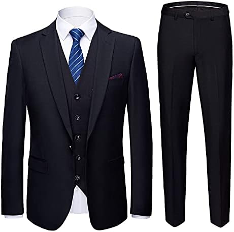 Men's 3 Pieces Business Suit 1 Buttons Slim Fit Solid Color Jacket Tuxedo Suits Elegant Wedding Formal Blazer Pants