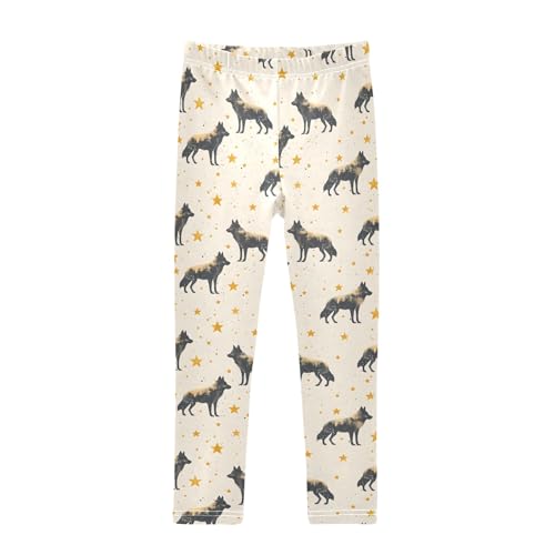 Retro Wolf Prints Girls Leggings Soft Comfortable Athletic Leggings Dancing Pants for 4-10 Years