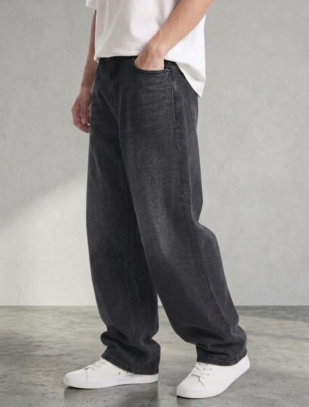LOGEQI Mens Baggy Hip Hop Jeans Wide Leg Streetwear Denim Pants Y2K image 4