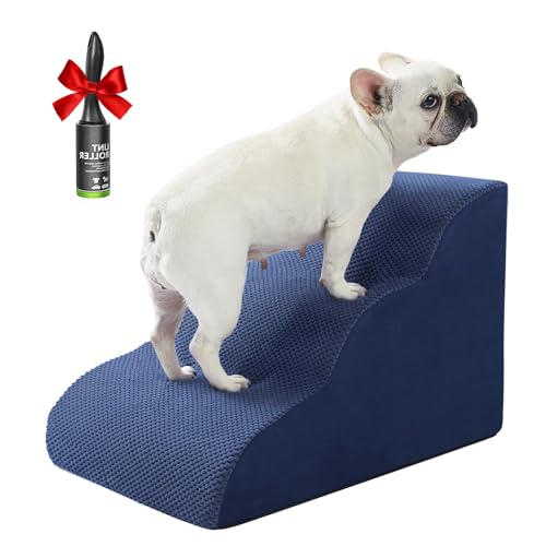 Dog-Stairs-Ramps-for-Small-Medium-Dogs-to-Beds-and-Couches-Up-to-18-Dog-Steps-with-Sturdy-High-Density-Foam-Pet-Stairs-with-Non-Slip-Bottom-for-Puppy-and-Cats-Gift-Hair-Remover-Roller-Navy-Blue - Cucciolini Doodles   Dog-Stairs-Ramps-for-Small-Medium-Dogs-to-Beds-and-Couches-Up-to-18-Dog-Steps-with-Sturdy-High-Density-Foam-Pet-Stairs-with-Non-Slip-Bottom-for-Puppy-and-Cats-Gift-Hair-Remover-Roller-Navy-Blue