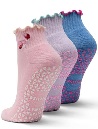 Pilates Grip Socks Cute Ruffle Yoga Socks, Organic Cotton Ankle Socks Grippy Silicone for Barre, Moisture Wicking