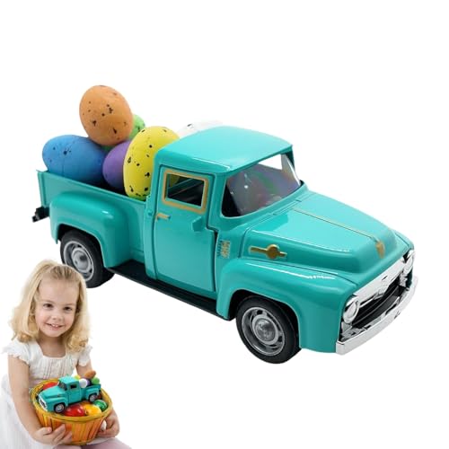 Pickup pickup pasqua, camion Pasqua,Figura del Modello di veicolo con le Uova - Modello di Camion Agricoli in Metallo Vintage Decorazione Vassoio Tavolo Fattoria per