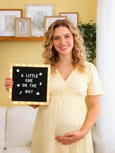 Image of 10 inchx10 inch Felt Letter Board with LED Lights & Stand, First Day of School Sign | Wall /Desk Display, 450-Letter, Message Custom Signs Poster Board, Baby /Pregnancy Announcement /Classroom /Birthday Decor, Black