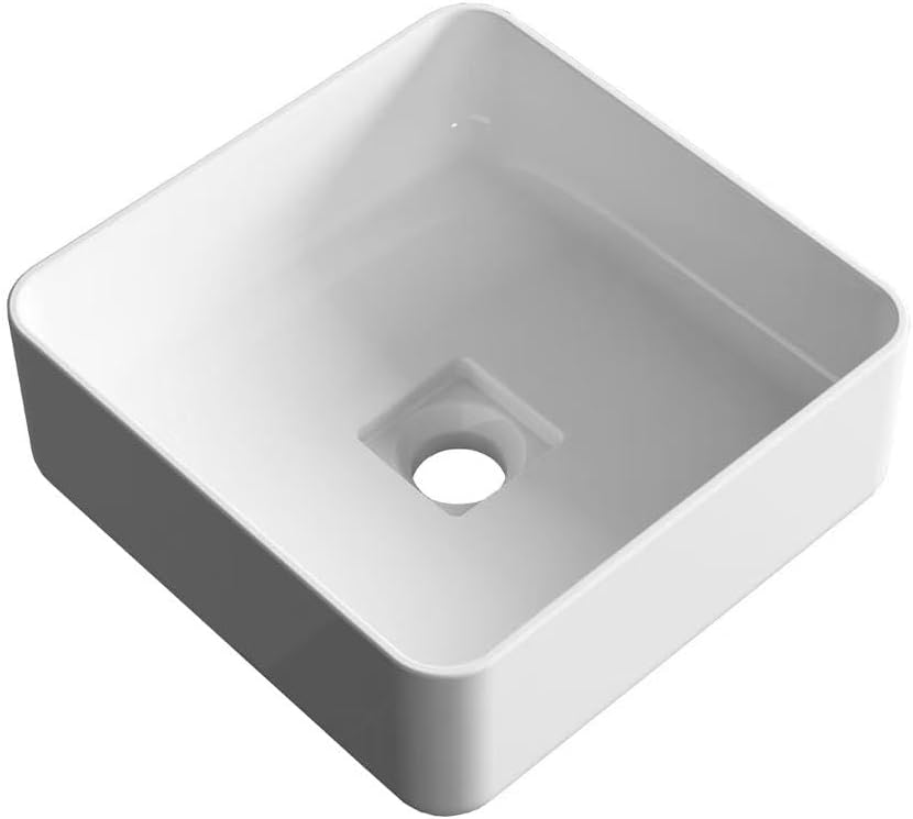 Vessel Sink with Drain, 12" Square Bathroom Sinks Above Counter, 0.2" Ultra-Slim Rim Modern Vessel Sinks for Bathroom, White Ceramic Vanity Sink (12.2x12.2" Square)