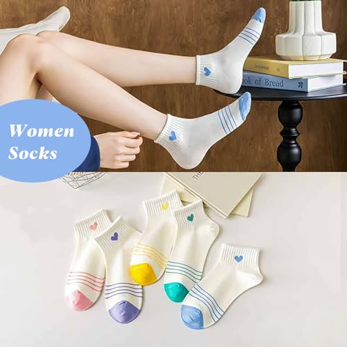 Image of Women Cute Ankle Socks Cotton Mini Crew Athletic Casual Heart Sock for Girls Sneakers