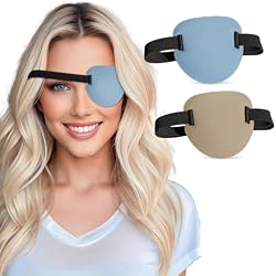 RIKEYO 2 Pcs 3D Eye Patches for Adults, Adjustable Medical Eyepatch for Right or Left Eye,One Eye Cover for Amblyopia Lazy Eye,Pirate Costume(Blue,Skin Color)