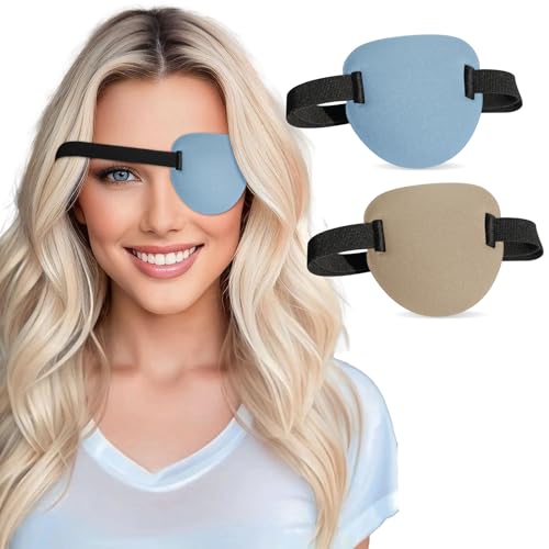 2 Stück 3D-Augenklappen für Erwachsene Verstellbare Medizinische Augenklappe für Rechtes oder Linkes Auge eine Augenabdeckung für Amblyopie Faules Auge Piratenkostüm (Blau Hautfarbe)