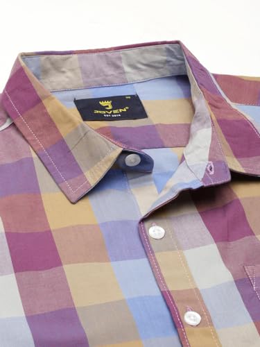 Image of JOVEN Men Slim Fit Pure Cotton Brown and Dark Green Casual Checked Shirt
