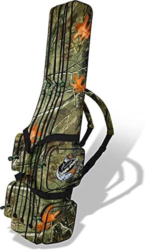 Rutentasche Rod Case Angelkoffer Futteral mit 3 Ruten-Fächern, Verschiedene Längen wählbar - stark wasserabweisender Fishing Rucksack Farbe Autumn Camo 2 Innenfächer Größe 150 cm