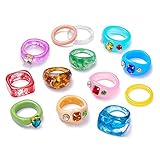 MOROYA 13 PCS Resin Rings Colorful Acrylic Rings for Women Resin Diamond Finger Rings Set Chunky...