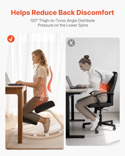 Image of VEVOR Ergonomic Kneeling Chair, Wooden Posture Knee Chair with Thick Foam Cushions and Solid Wood Frame, Adjustable Height, Natural Relief for Neck or Back Pain, Ideal for Home, Office or Meditation