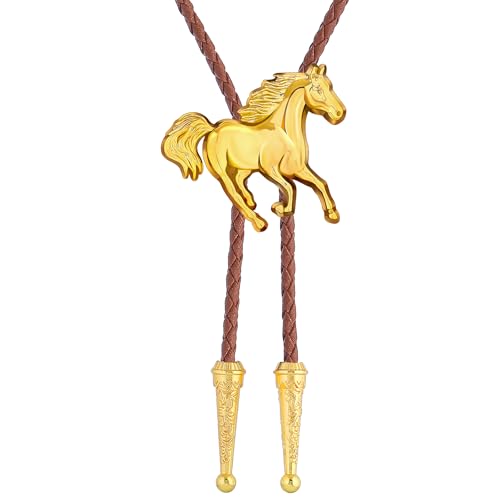 Image of GelConnie Bolo Ties for Men Women Western Cowboy Tie Mens Western Necklace Leather Necktie Gold Bolero Tie Cowboy Necklace