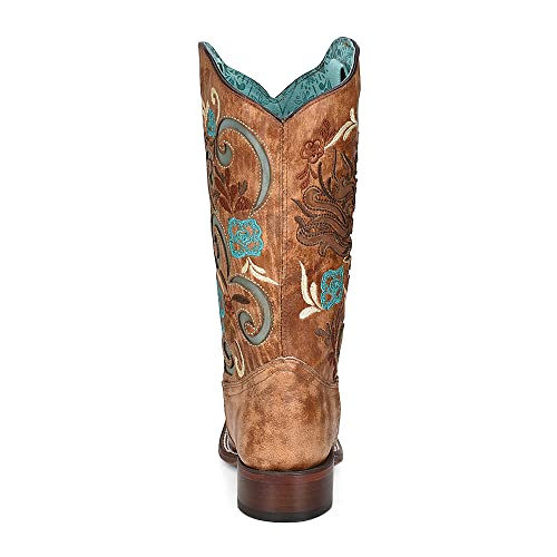 CORRAL LADIE'S SAND HORSE INLAY & MULTICOLOR EMBROIDERY SQ. TOE IRIDESCENT COLLECTION, LEATHER SOLE, WESTERN A42663