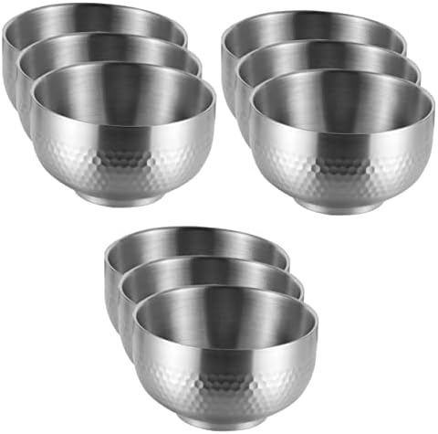 BESTonZON 9 Pcs Stainless Steel Rice Bowl Asian Soup Bowl Japanese Soup Bowls Japanese Ramen Bowl Japanese Noodle Bowl Pasta Bowl Asian Bowl Stainless Soup Bowl Large Stainless Steel Bowl