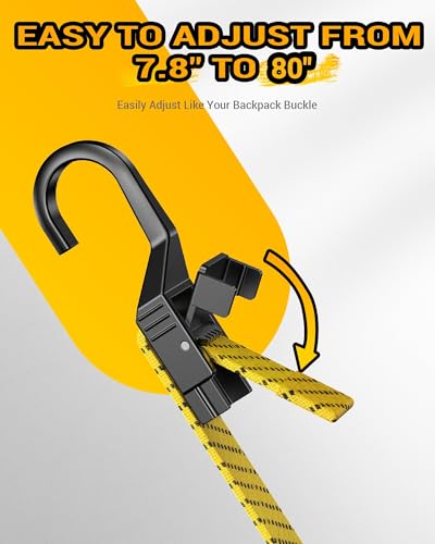 Image of 80 inch Flat Adjustable Bungee Cords with Hooks, 3X Faster to Adjust the Length | LUCKY STRAPS 6 Pack Yellow Heavy Duty Bungee Straps for Cargo, Bike, Cart, Tent, Truck, Camping, Outdoor
