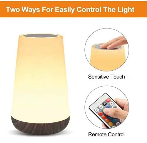 Table Lamp Touch Night Light - Portable Sensor Remote Control Bedside Lamps with Quick Rechargeable USB Dimmable Warm White Light 13 Colors RGB Table Lamp for Bedroom Living Room Office (black wood)