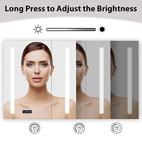 Bathlink Led Medicine Cabinet Mirror For Bathroom, Lighted Medicine Cabinet With Clock, Lighted Medicine Cabinets For Bathroom With Mirror, 26"×26"×5", Defog, Adjustable Light, Big Left Door #TOP4