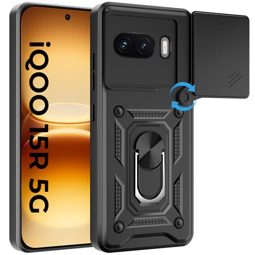Image of A rtistque Armor Bumper Back Cover Case for iQOO 15R 5G | Ring Holder Stand | Sliding Camera Protection | Shockproof Heavy Duty Design | iQOO 15R Back Cover - Black