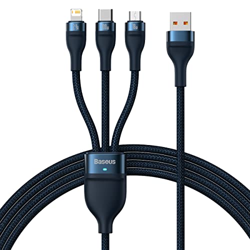 Baseus Cable USB 3 en 1 Flash Series, USB-C + micro USB + Lightning, 100 W, 1,2 m (azul)