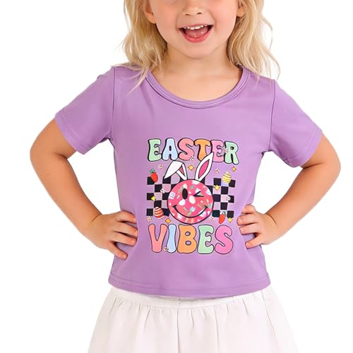 Image of Easter Toddler Girls T-Shirts Bunny Short Sleeve Shirts Kids T Shirts Cotton Girls Summer Tops T-Shirts 3-8Y