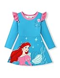 Disney Princess Ariel Skater Dress Toddler Girl A-Line Ruffle Long Sleeve Casual Winter Fall Clothes Kids School Outfit Birthday Party Gift Blue 3-4T