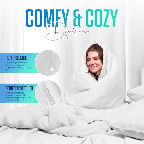 Linens World 200 Thread Count 100% Egyptian Cotton Duvet Quilt Cover Set with Pillowcases - Soft, Breathable & Easy Maintenance (White, Single) - Image 4