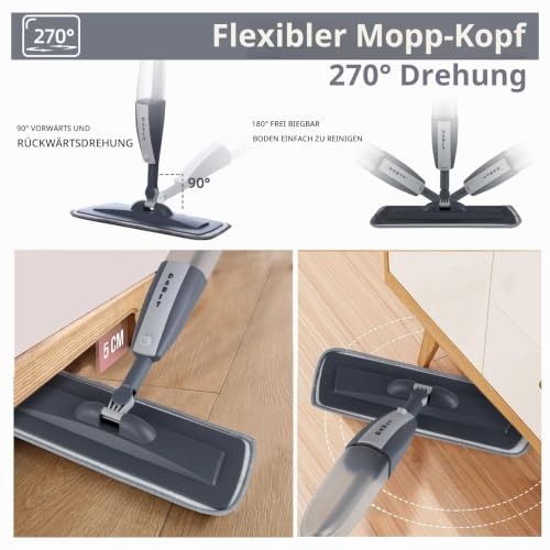 Mopps für die Bodenreinigung,Bodenwischer mit Sprühfunktion mit 6 Waschbaren Mikrofaserbezug...