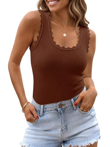 Image of Saodimallsu Womens Ribbed Knit Tank Top Summer Sleeveless Square Neck Casual Basic Slimming Sweater Vest Tops