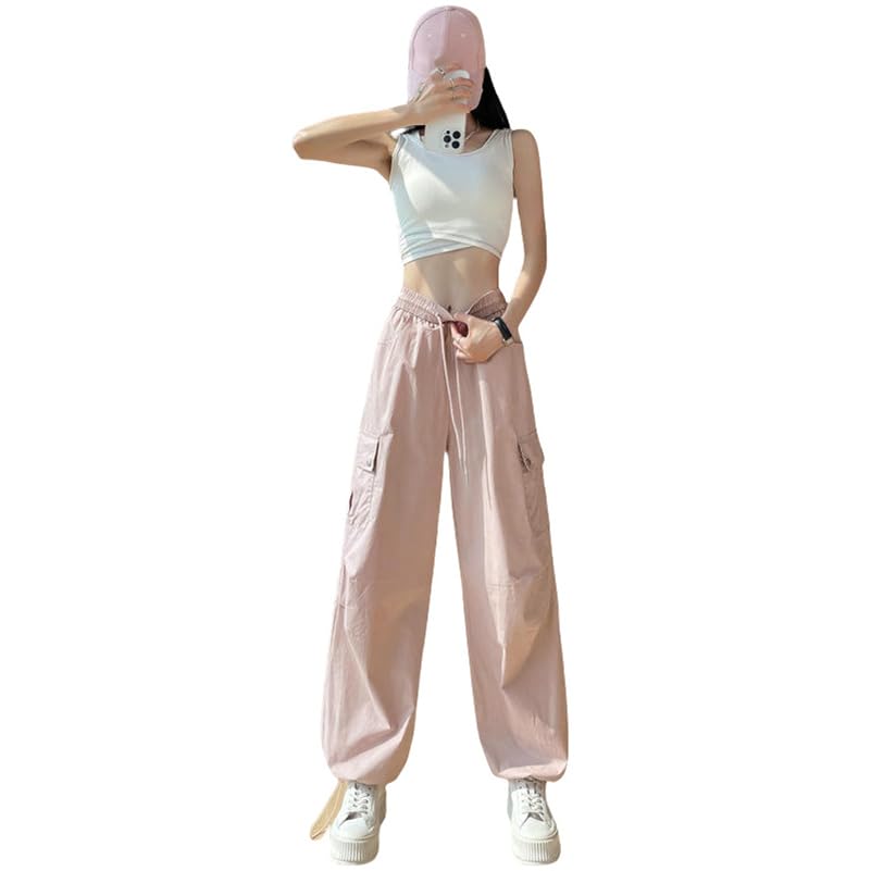Pantalon cargo d'été pour femme coupe droite et taille haute style américain