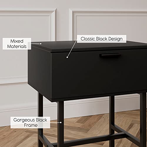 Masupu Nightstand,Mid-Century Modern Bedside Table With Drawer,Small End Table For Bedroom,Living Room,Classic Black #TOP4