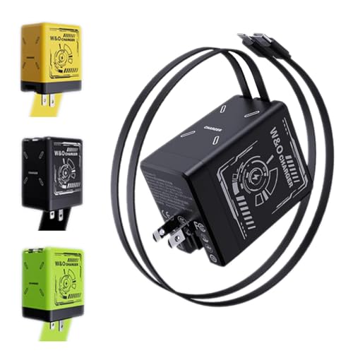 W&O 2 in 1 Gan (Type C/L), W&o 2 in 1 Gan 120w Fast Charger, All in One Foldable Plug with Type-C Cables, Retractable Phone Charger Wall Plug, Fast Charging Power Adapter for Smartphone (Black)