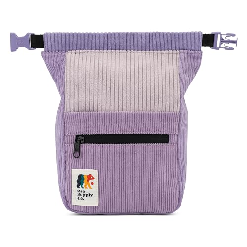 Oso Supply Co - Retro Corduroy Bouldering Bucket, Large Size Freestanding Chalk Bag for Rock Climbing, Magnetic Roll Down Closure, Dual Brush Loops, Zippered Pockets and Pouch (Purple)
