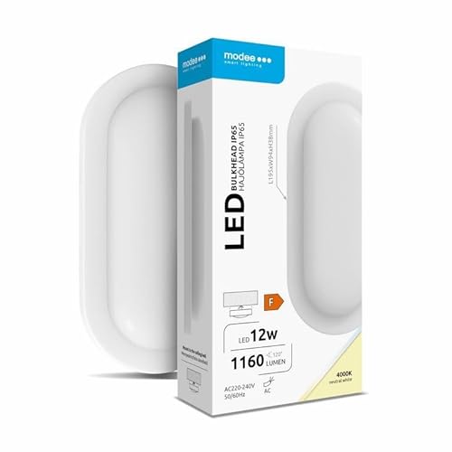 Modee Lampada da Parete LED impermeabile ovale 12W 1160lm 4000K IP65 Illuminazione Per Esterni e Interni - bianco