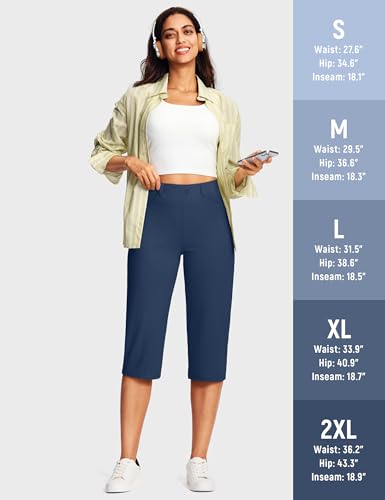 Image of ISEEGZ 14'' /18 inch Capri Pants for Women Dressy Stretch Pull On Womens Capris with Pockets Petite Summer Office Work Casual