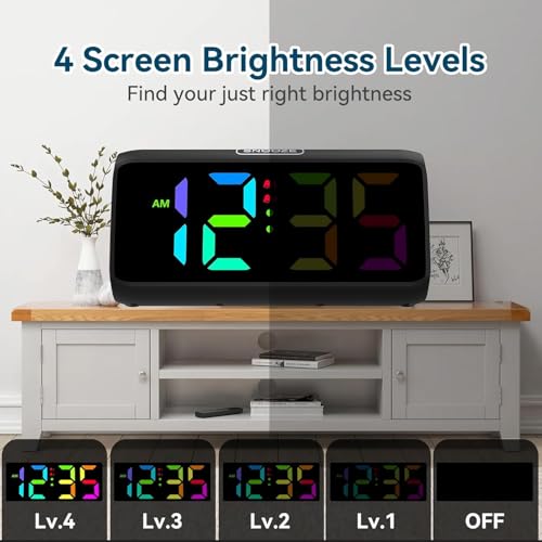 Netzu Loud Alarm Clock for Heavy Sleepers, RGB Alarm Clocks for Bedrooms Seniors Kids, Plug in Digital Clock with 5 Dimmers, 2 Alarms, 4 Volumes and Snooze - Thumbnail 5