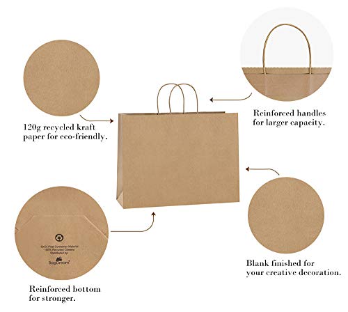BagDream 100Pcs 16x6x12 Inches Kraft Paper Bags with Handles Bulk Gift Bags Shopping Bags for Grocery, Merchandise, Recycled Large Brown Paper Bags - Image 4
