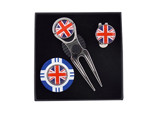 Ensemble Cadeau de golfeurs Union Jack avec réparation du Terrain, Pince à Chapeau, jeton de Poker et 3 marqueurs Union Jack Amovibles, de Bonnes idées de Murcia Golf! Cover