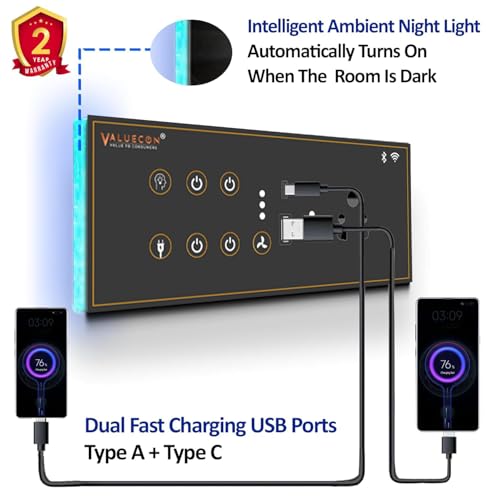 Image of i380 6 modular Smart Wifi Switch Board with 4 Switch,1 Fan,1 Socket, C & A type USB charging ports| App Control, Voice-controlled by Alexa, G. Home, G. Assistant-D.Grey